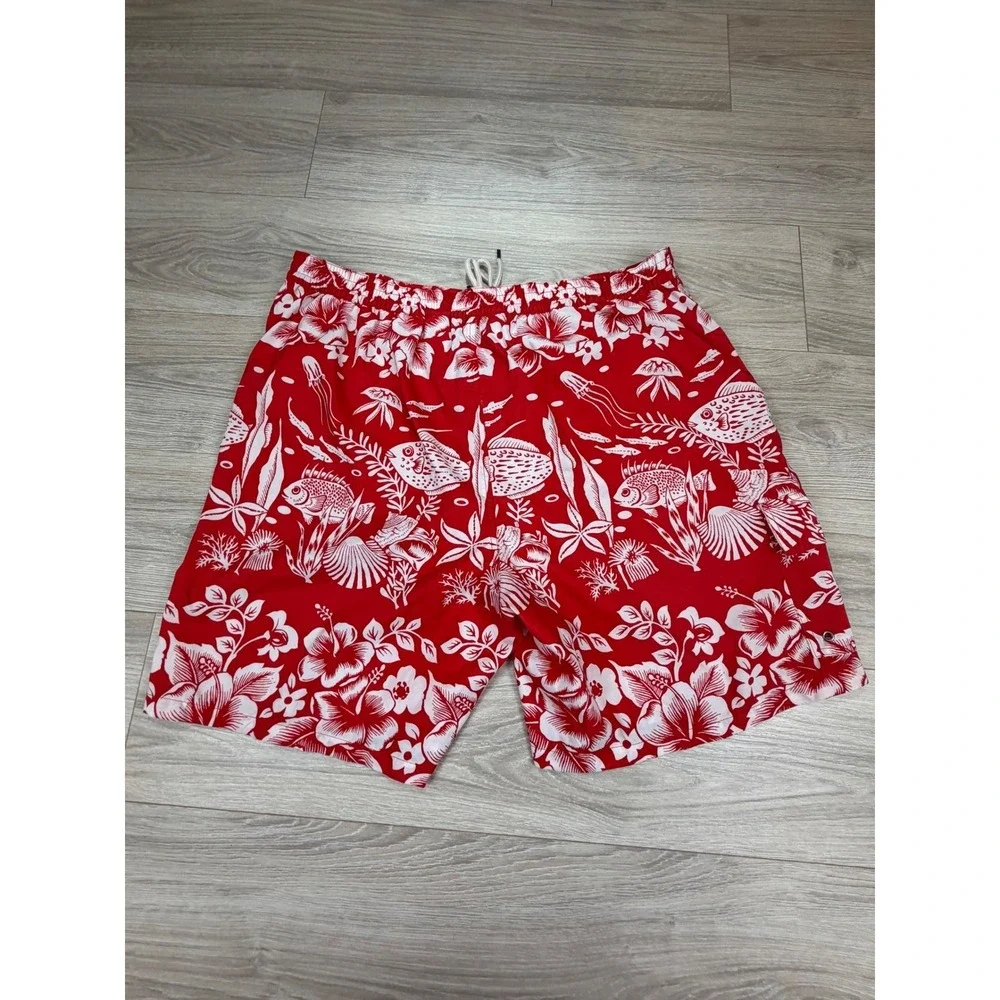 Polo Ralph Lauren Mens Swim Trunks Red White Tropical Fish Floral 2XB XXL B/T